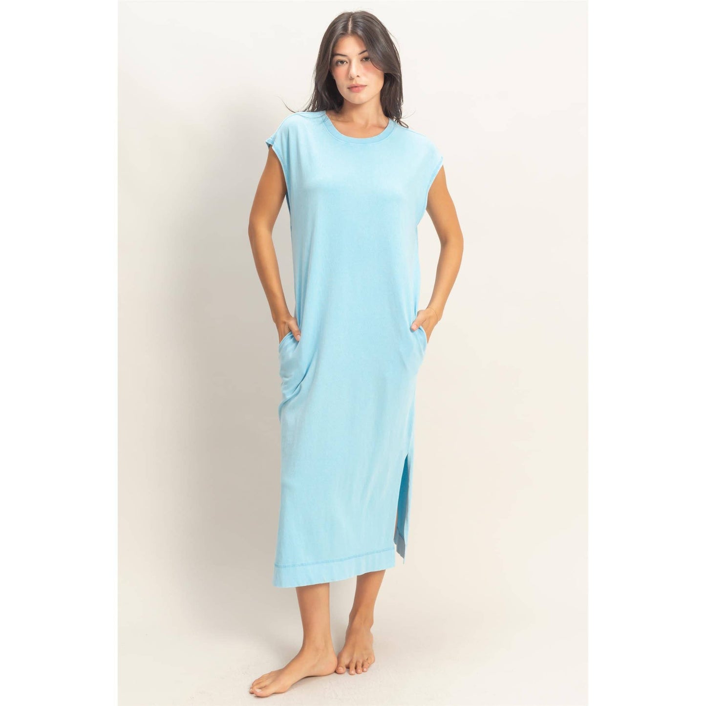 Mineral Wash Midi Dress DARK TAUPE