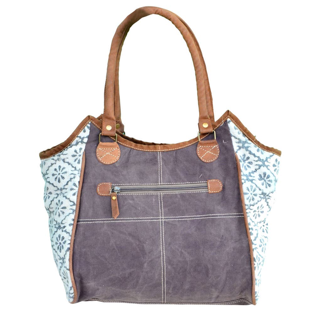 Clea Ray Canvas Bags & Clothing - White And Grey Canvas Blue Moon Coffee Tote