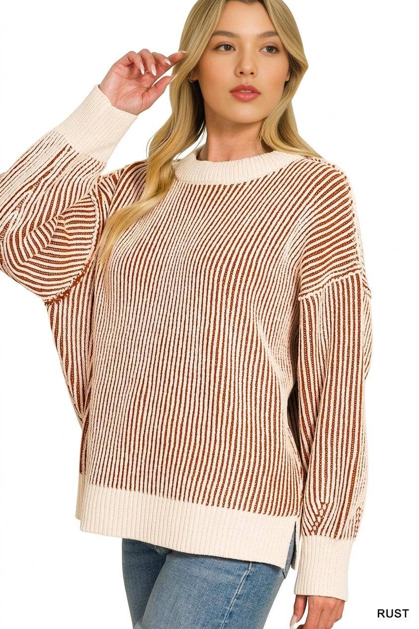 Two Tone Crewneck Oversized Sweater