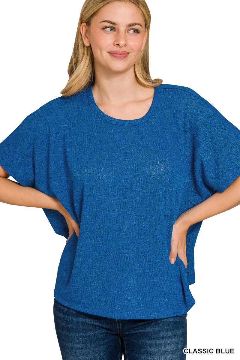 42POPS - Oversized poly-rayon slub hacci top with pocket - Zenana: WINTER ROSE-192333 / L/XL
