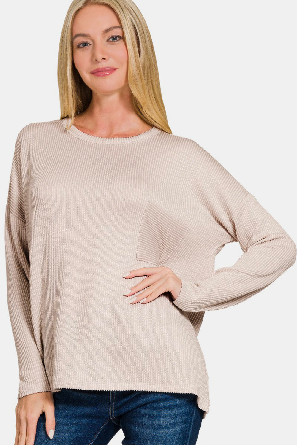 Zenana Ribbed Striped Long Sleeve T-Shirt