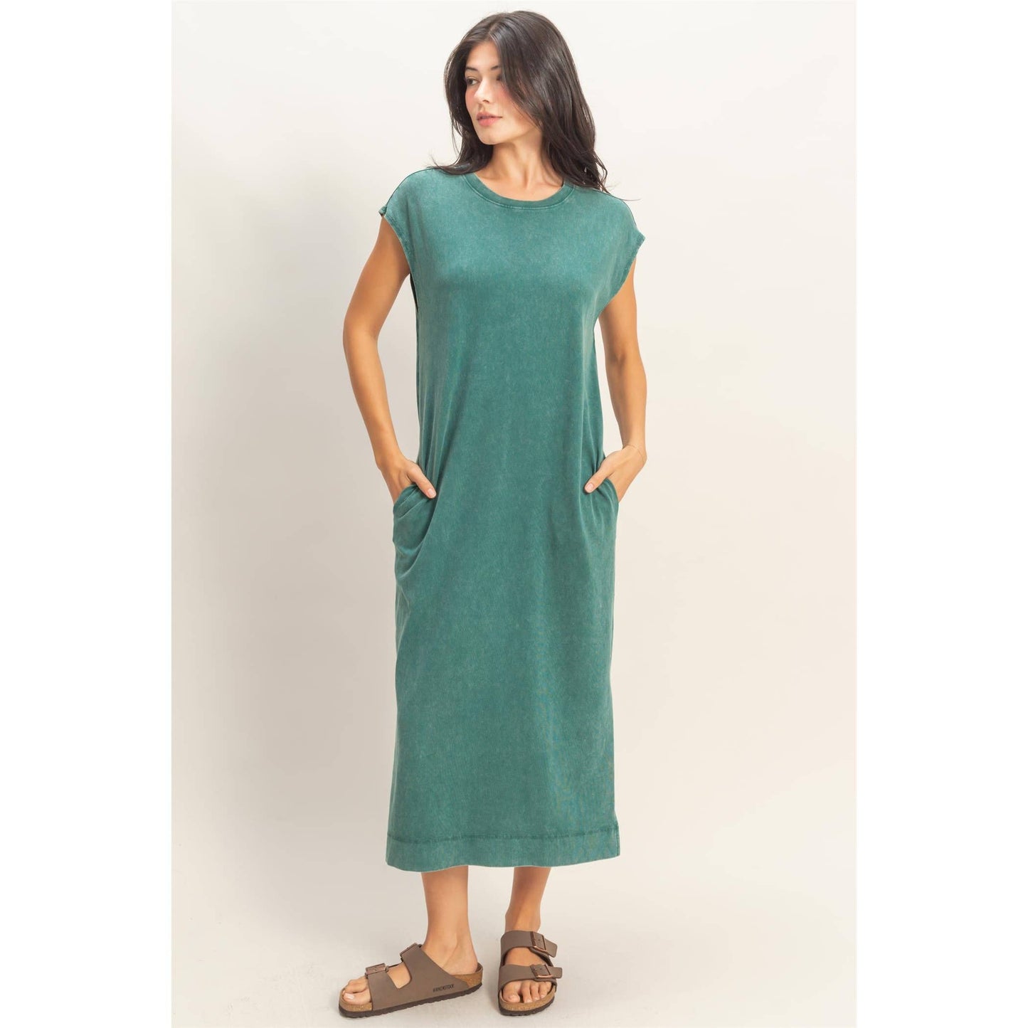 Mineral Wash Midi Dress DARK TAUPE
