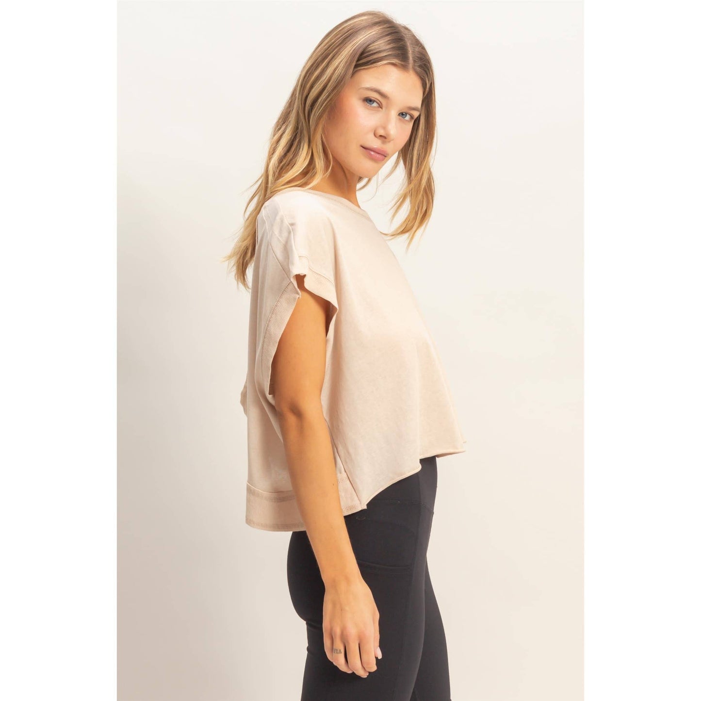 Boxy Crew Neck Top BLACK