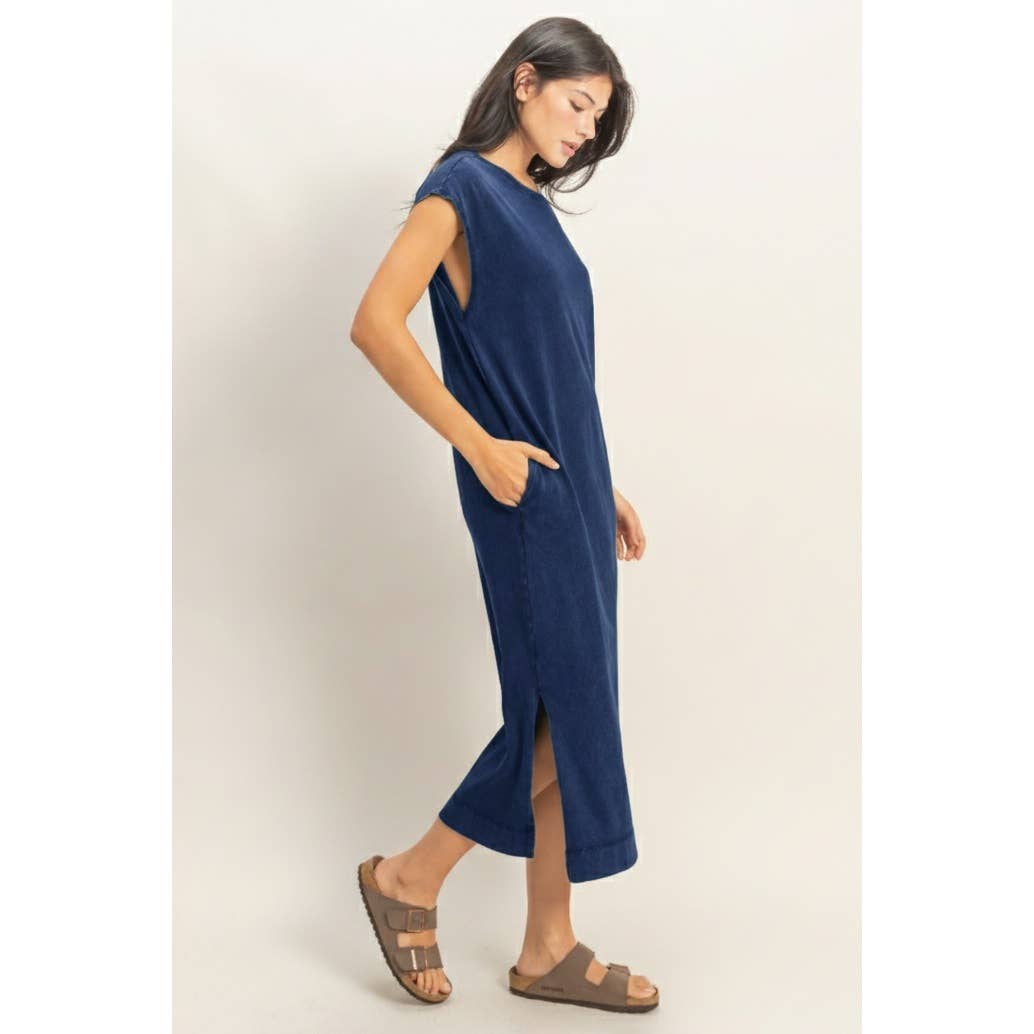 Mineral Wash Midi Dress DARK TAUPE