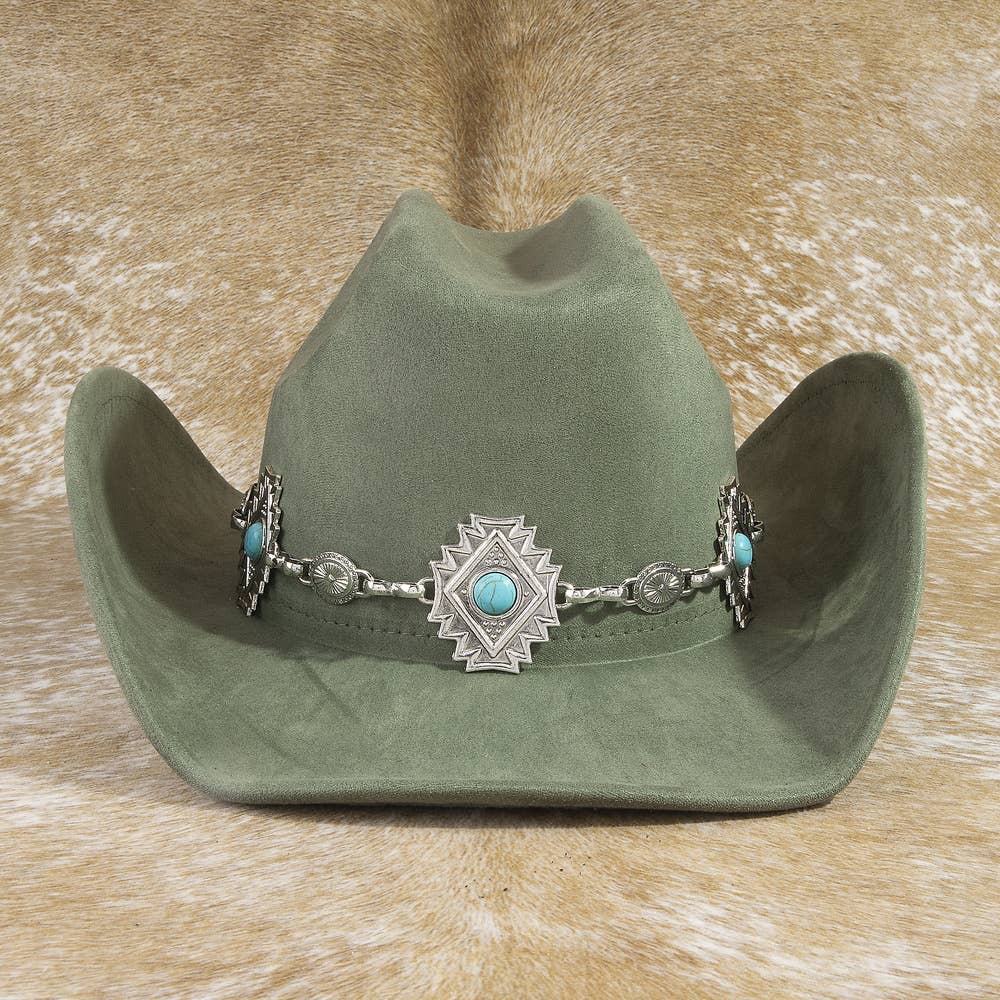 Cowboy Hat With Aztec Concho Chain Band
