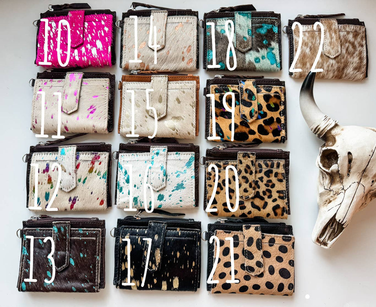 Dakota Wristlet Card Wallet - TAN + WHITE COWHIDE