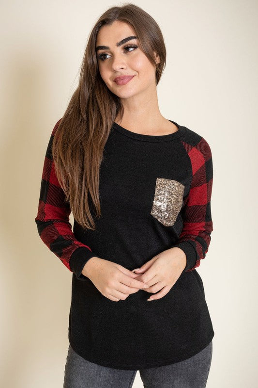 Checker Sleeve Sequin Pocket Tunic