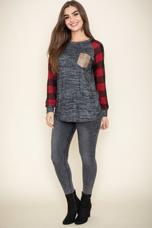 Checker Sleeve Sequin Pocket Tunic