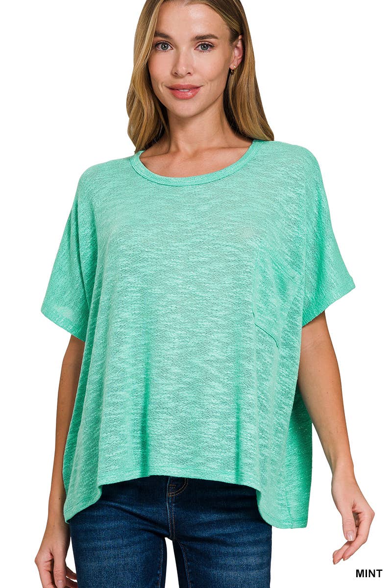 42POPS -  Oversized poly-rayon slub hacci top with pocket - Zenana: WINTER ROSE-192333 / L/XL