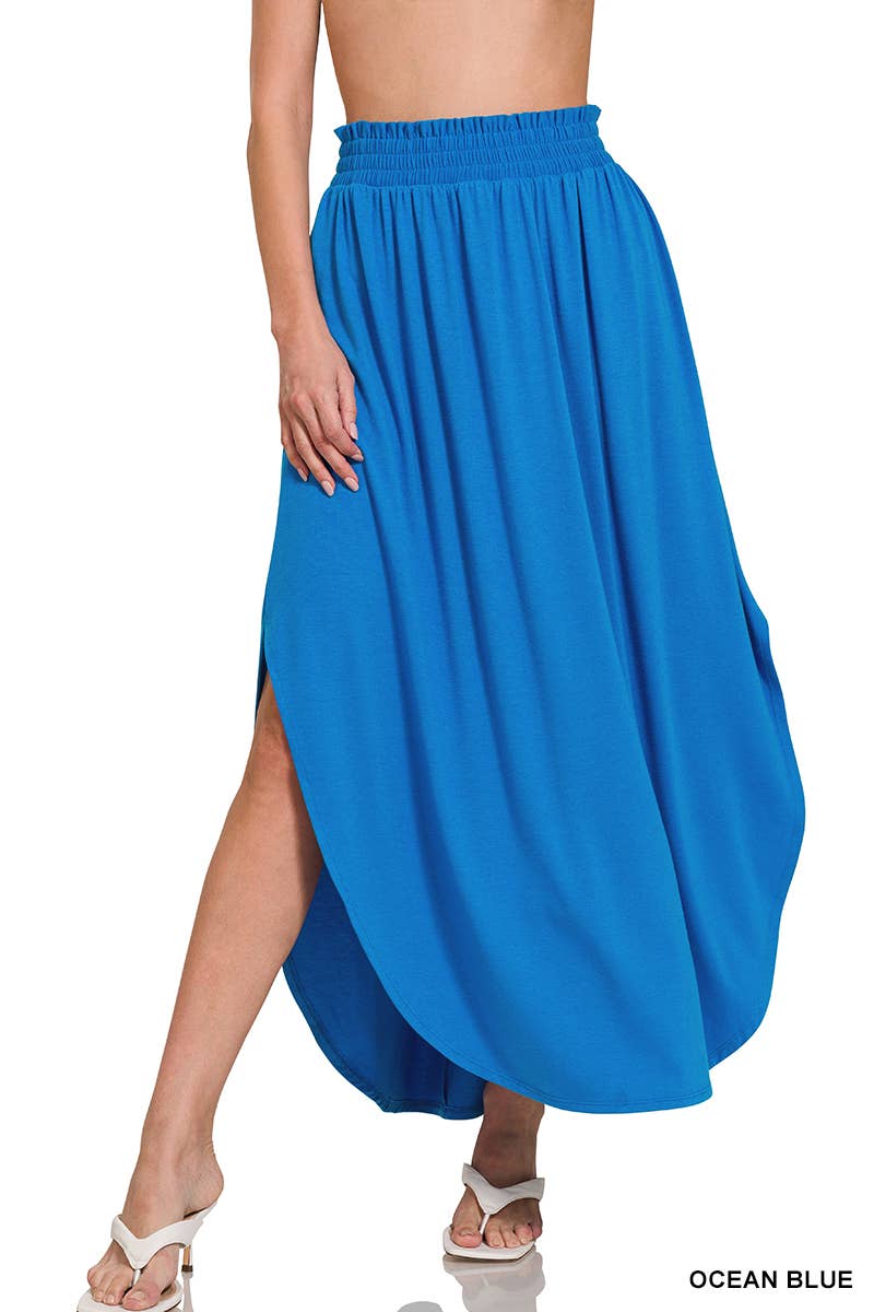 42POPS - Smocked Waist Maxi Skirt With Pockets: BLACK-162633 / S