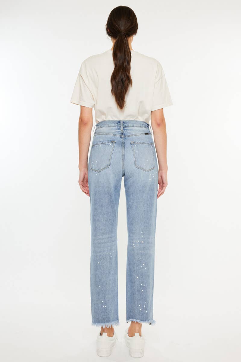 HIGH RISE SLIM STRAIGHT JEANS PAINT SPLATTER