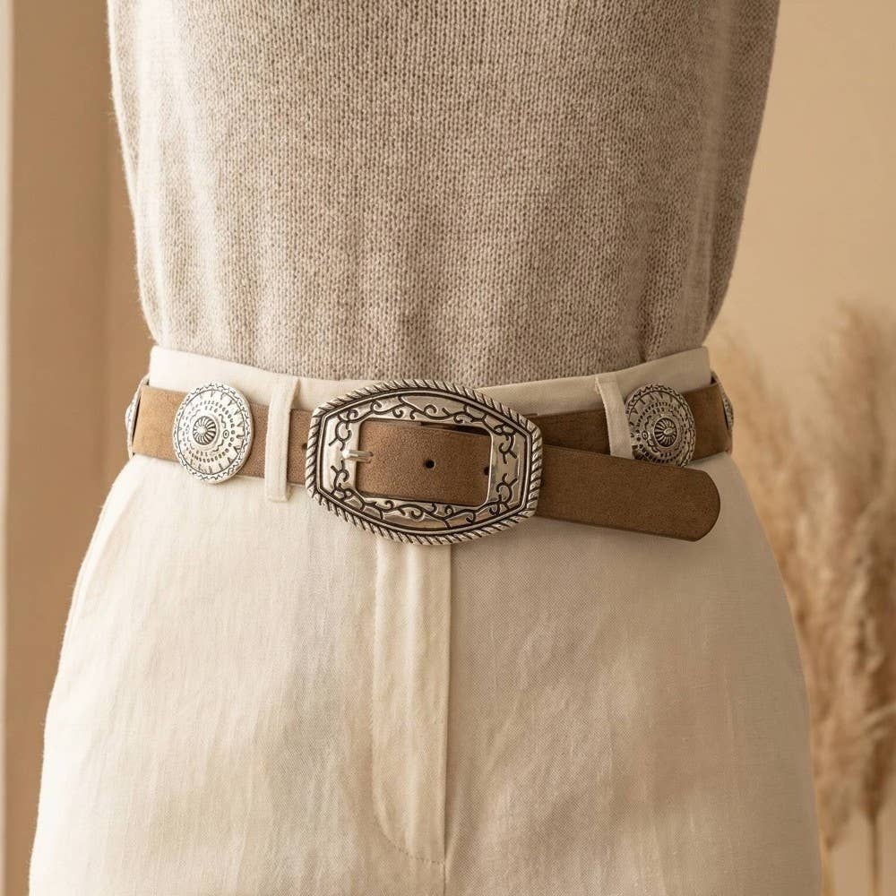 Concho Accent Suede Western Leather Belt