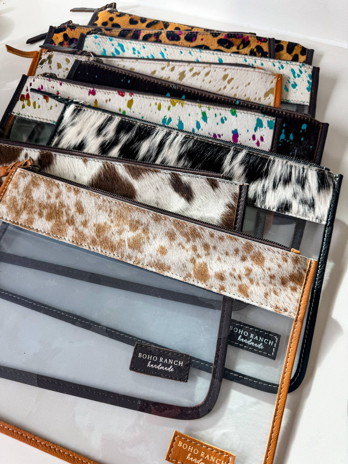 Cowhide Clear Toiletry Makeup Bag TAN + WHITE COWHIDE