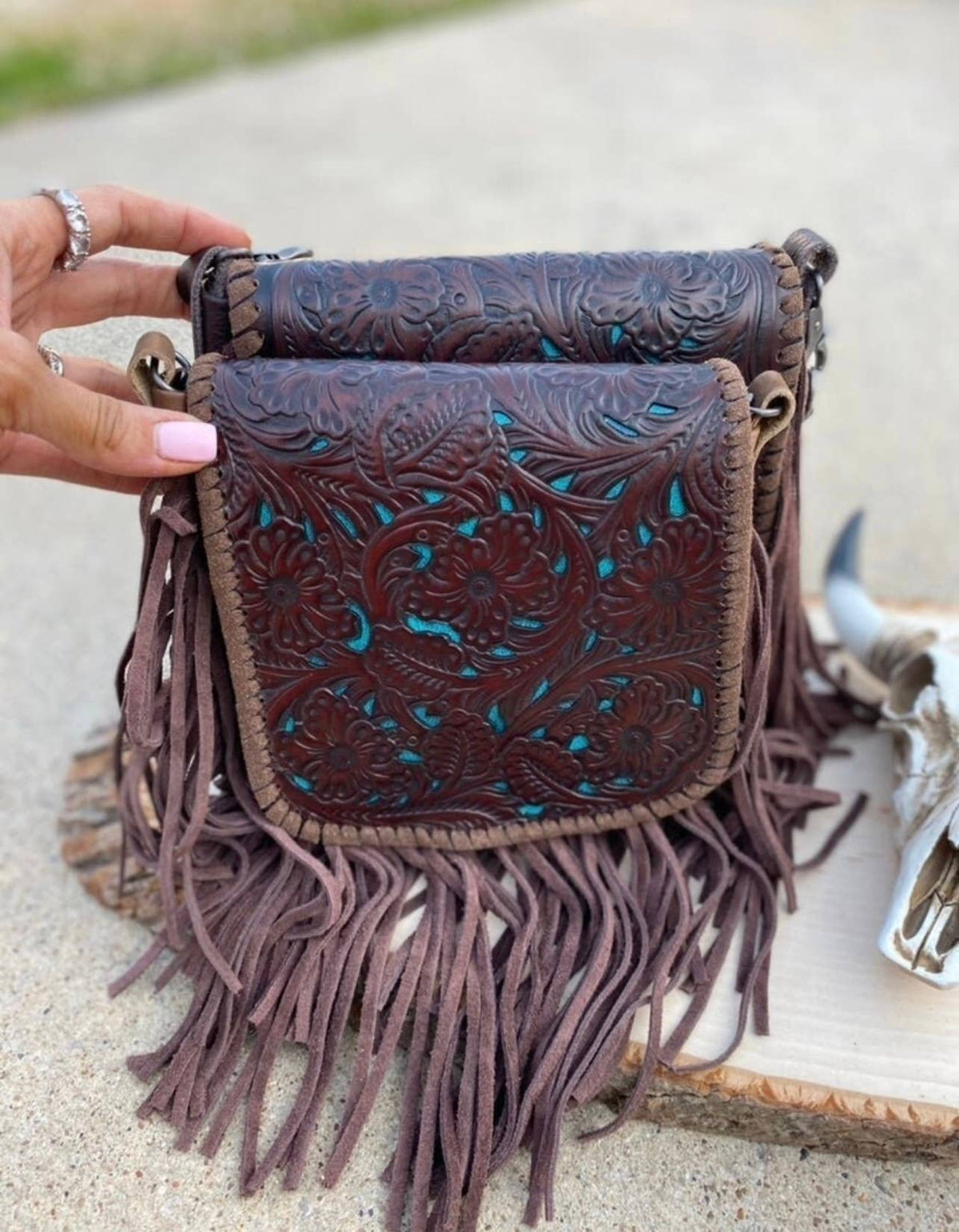 THE LEXIE CROSSBODY - BROWN + TURQUOISE
