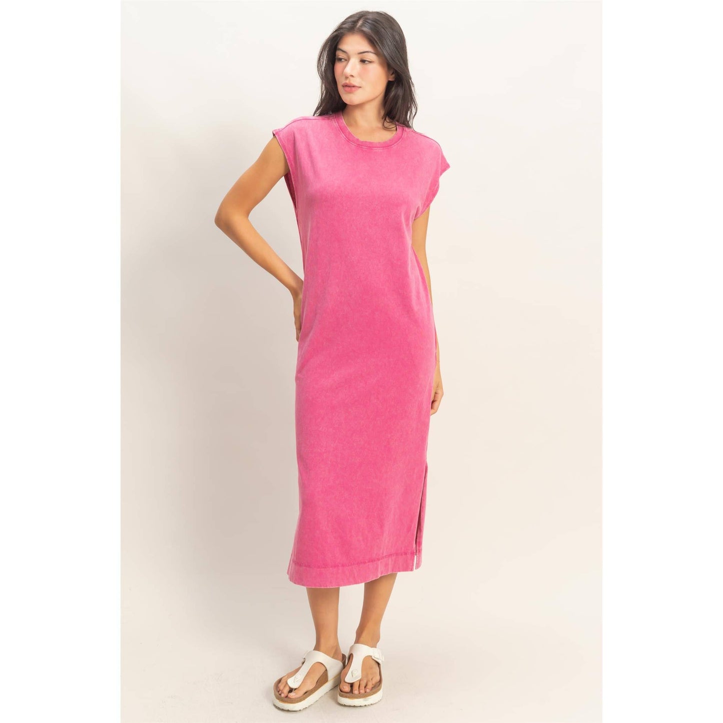 Mineral Wash Midi Dress DARK TAUPE
