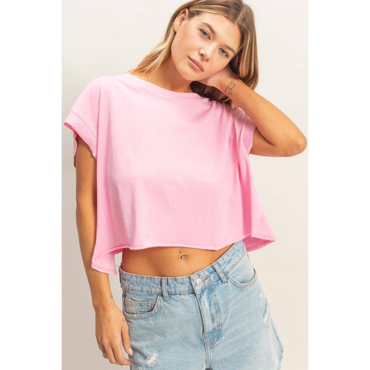Boxy Crew Neck Top BLACK