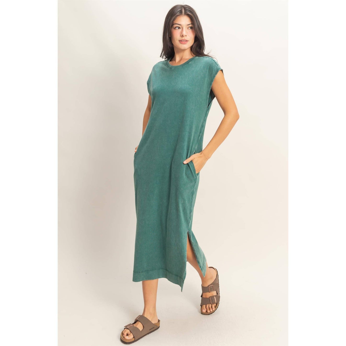 Mineral Wash Midi Dress DARK TAUPE