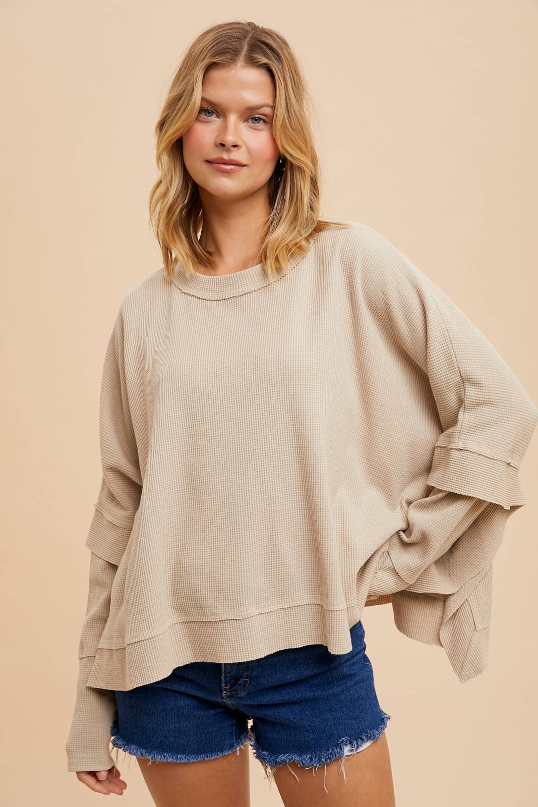 GARMENT WASHED CREW NECK TOP