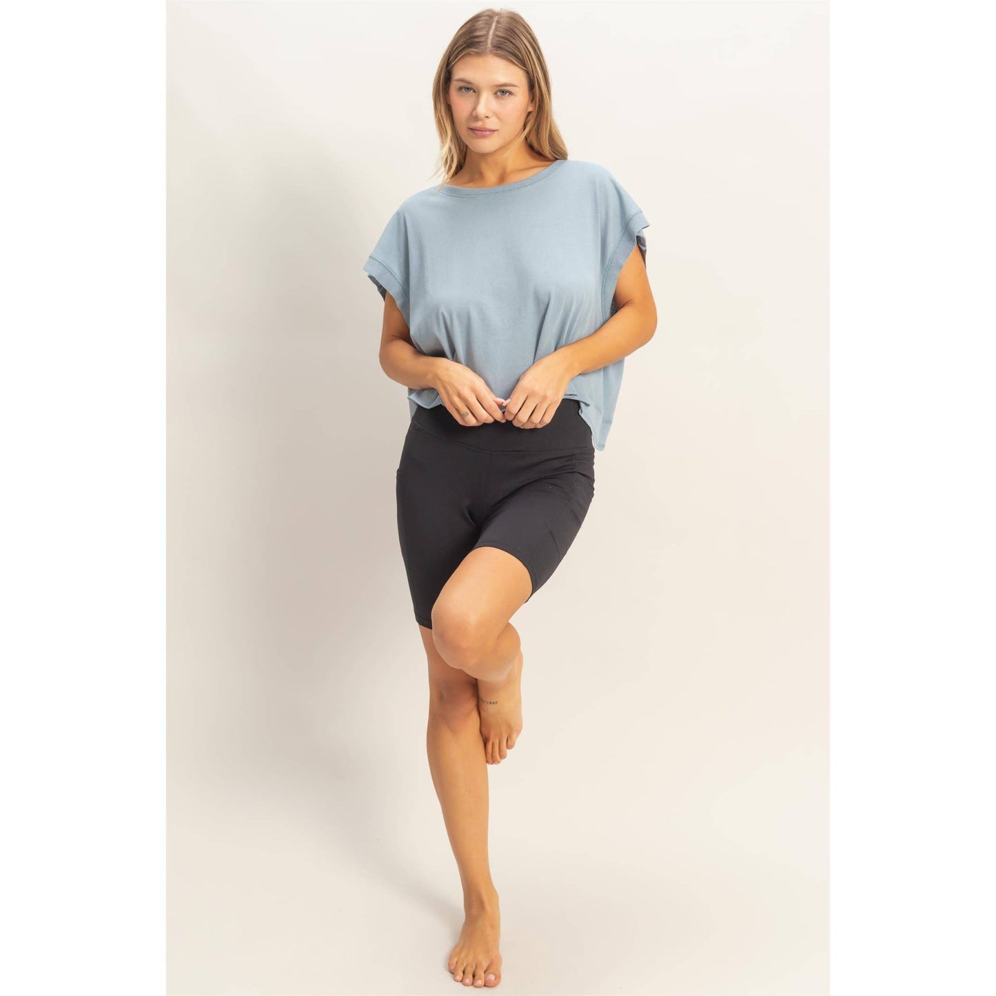Boxy Crew Neck Top BLACK