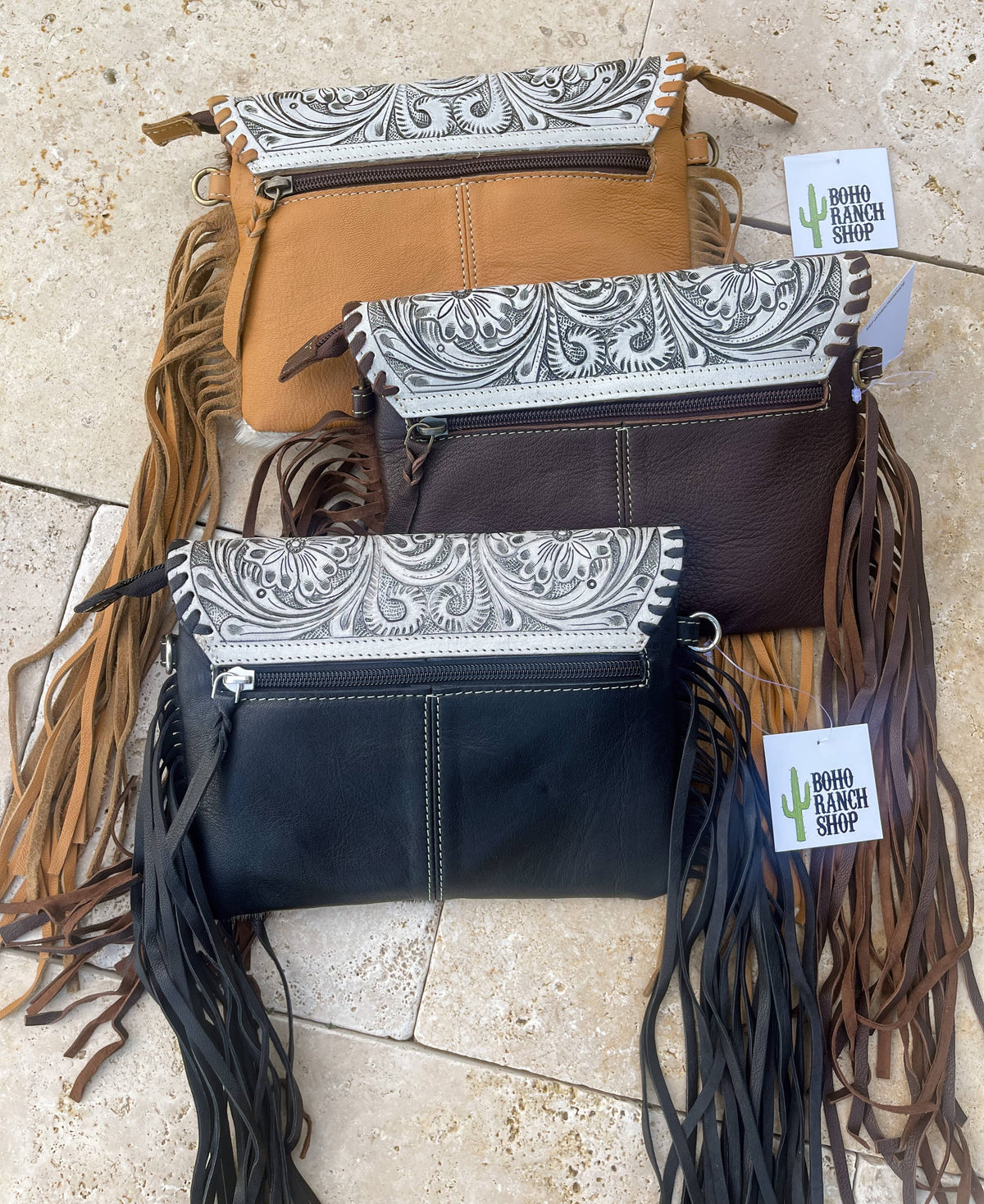 THE DELILAH CROSSBODY TAN + WHITE COWHIDE