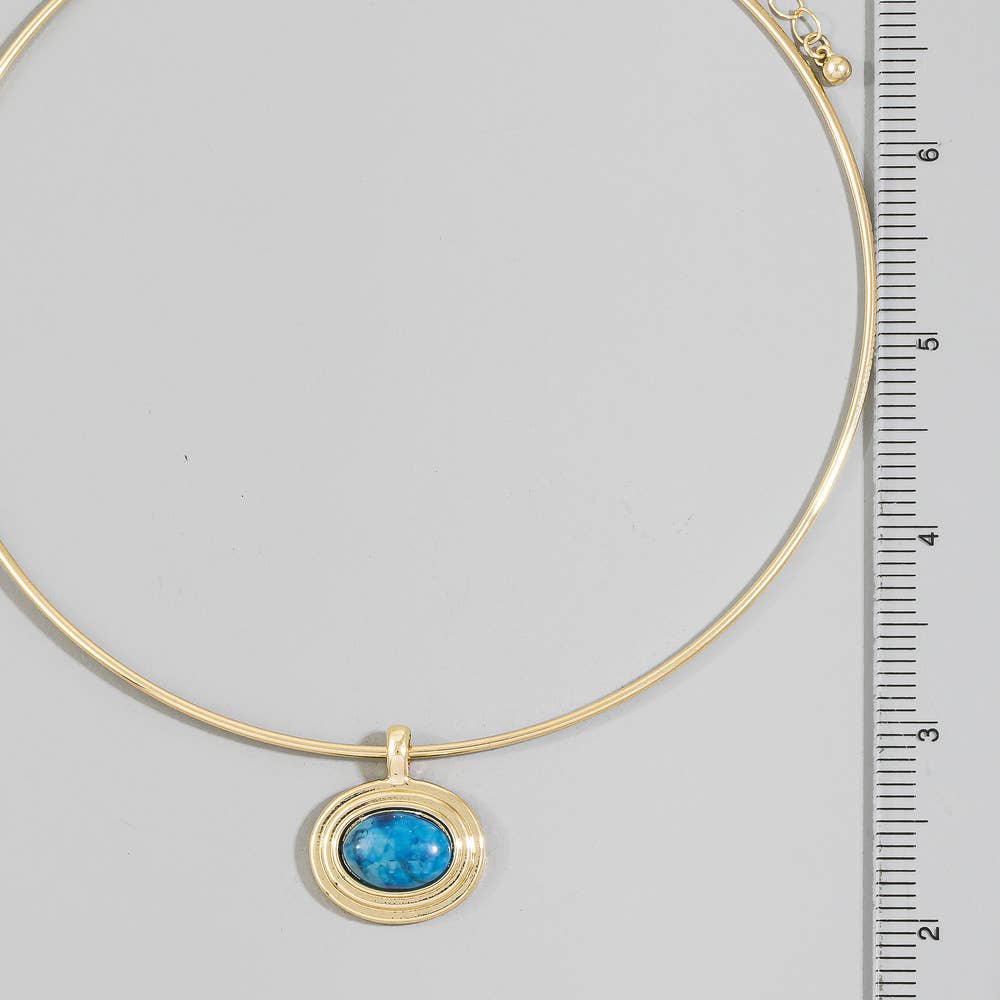 Oval Stone Pendant Omega Wire Necklace