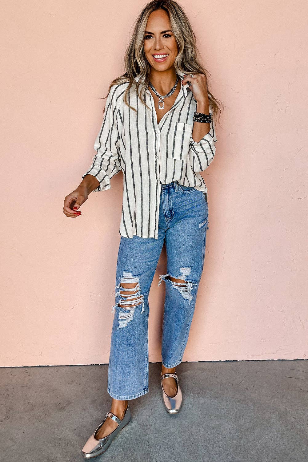 Stripe Chest Pocket Oversized Shirt