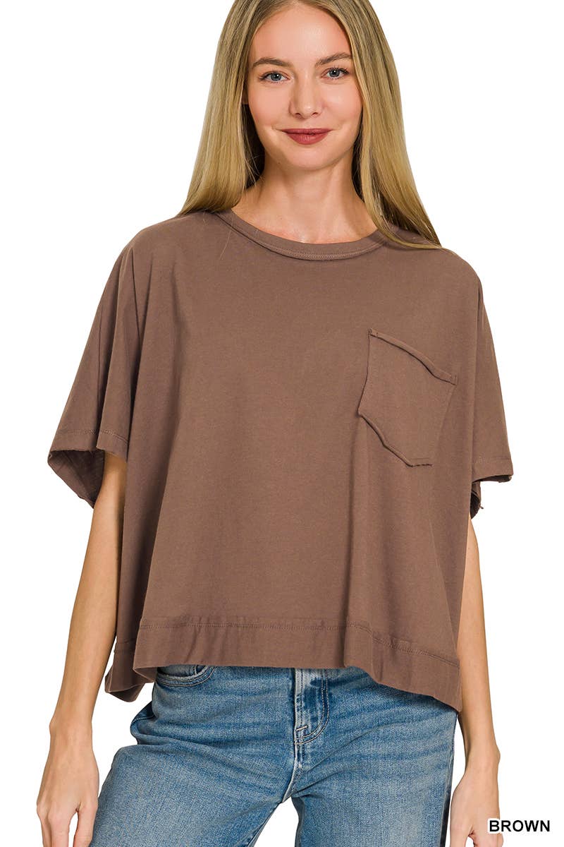 42POPS -  Exposed Seam Boxy Top - Zenana: BROWN-196764 / S/M