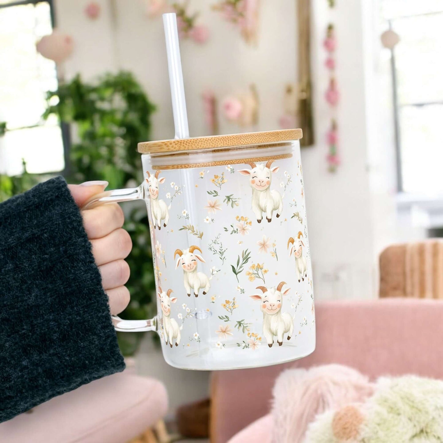 Floral Cute Goats 17oz Sip-Sip Hooray! -