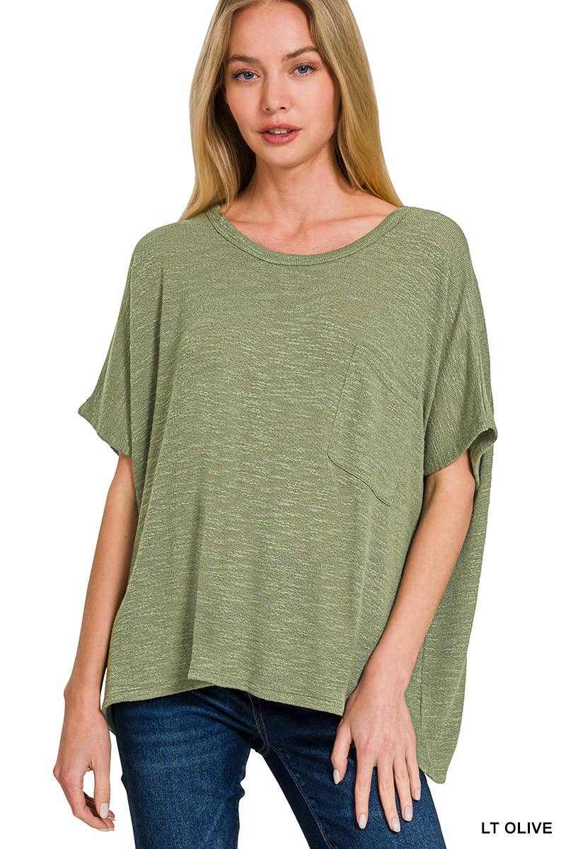 42POPS -  Oversized poly-rayon slub hacci top with pocket - Zenana: WINTER ROSE-192333 / L/XL