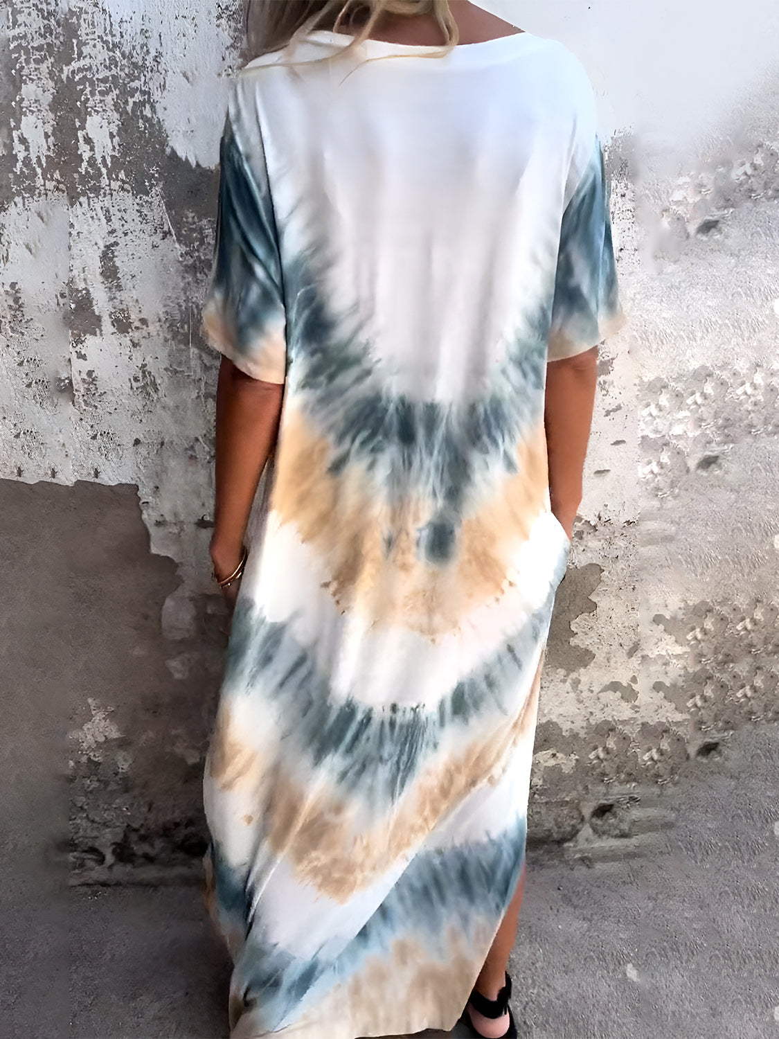 Full Size Pocketed Tie-Dye Short Sleeve Dress