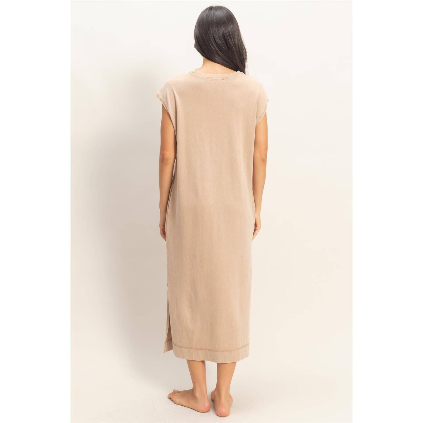 Mineral Wash Midi Dress DARK TAUPE