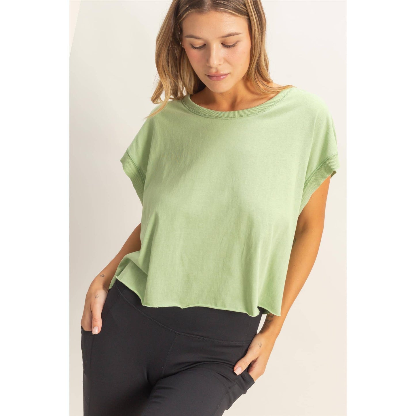 Boxy Crew Neck Top BLACK