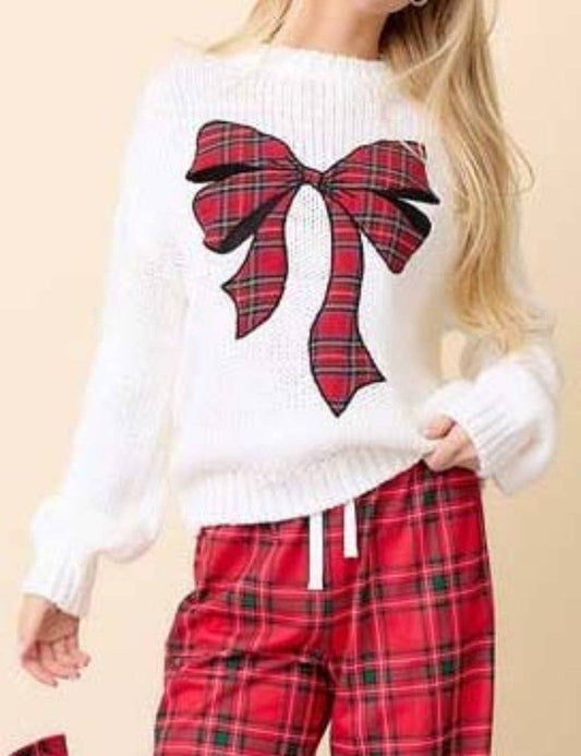 Plaid Bow Sweater / L