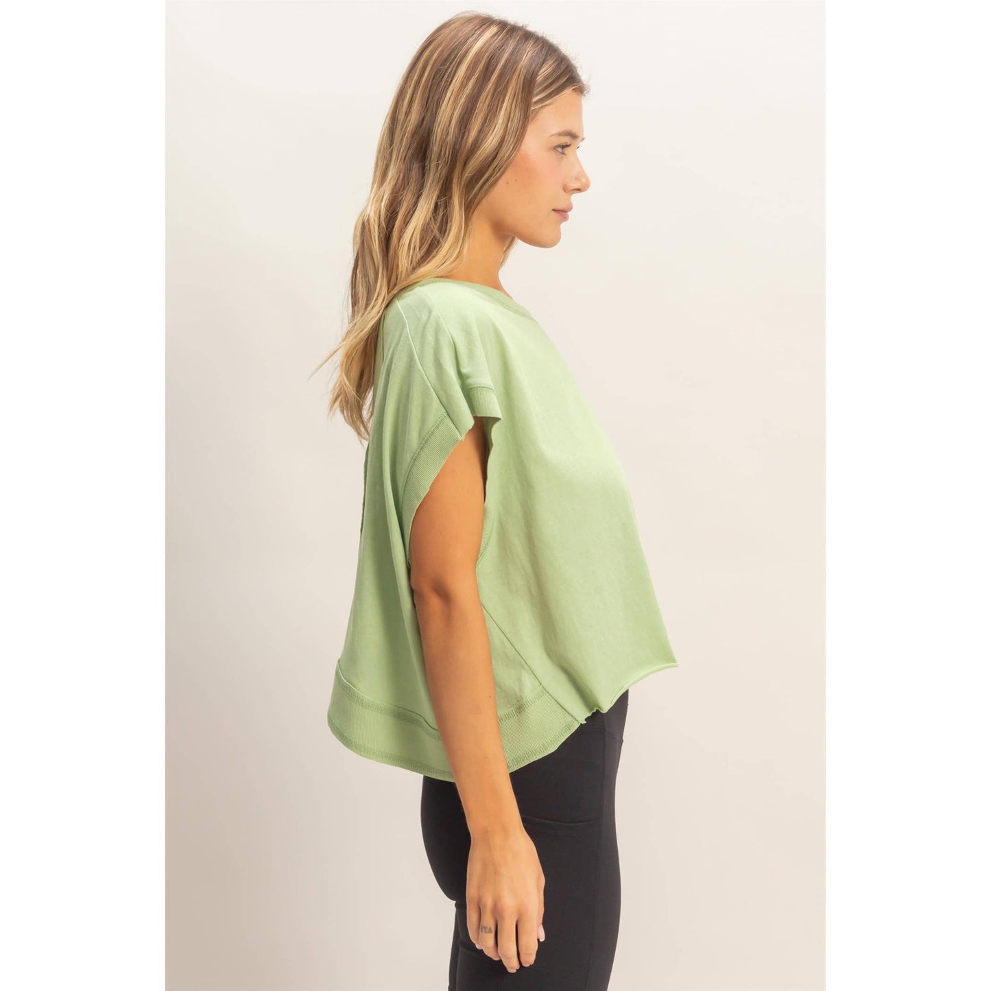 Boxy Crew Neck Top BLACK
