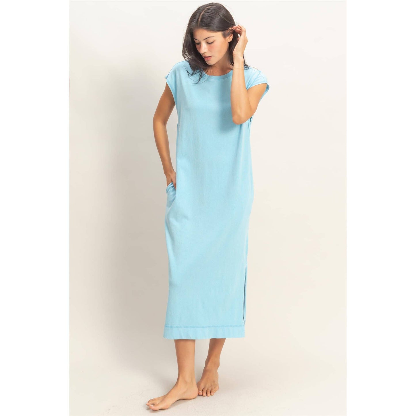 Mineral Wash Midi Dress DARK TAUPE
