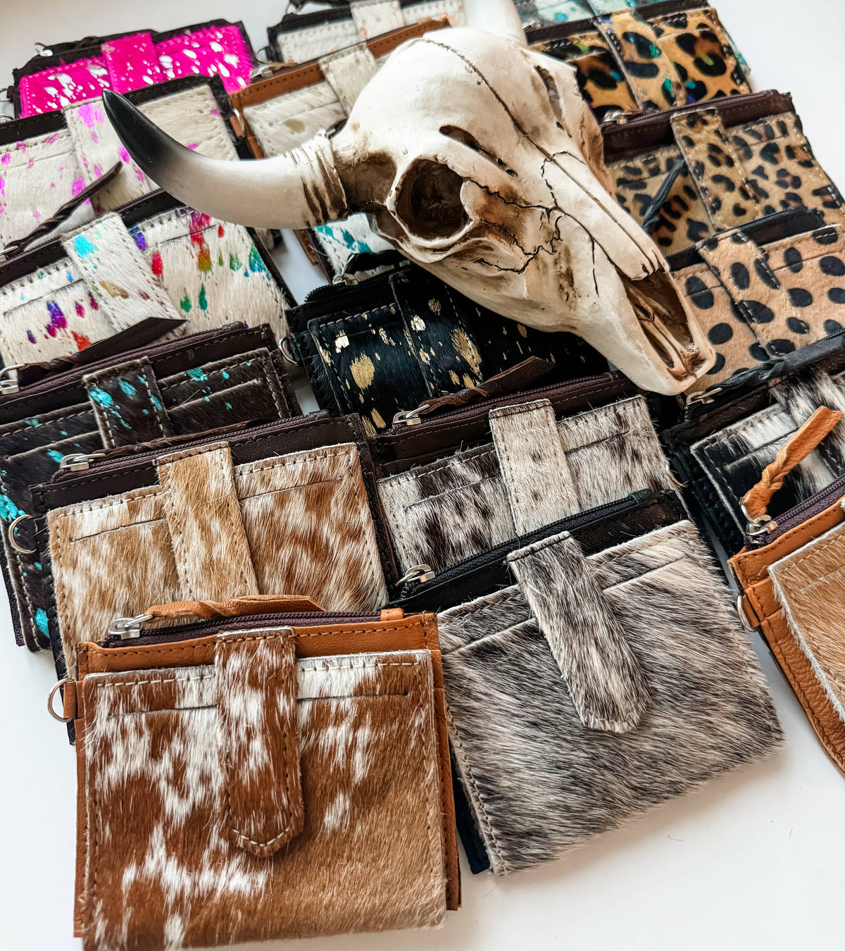 Dakota Wristlet Card Wallet- BLACK + WHITE COWHIDE