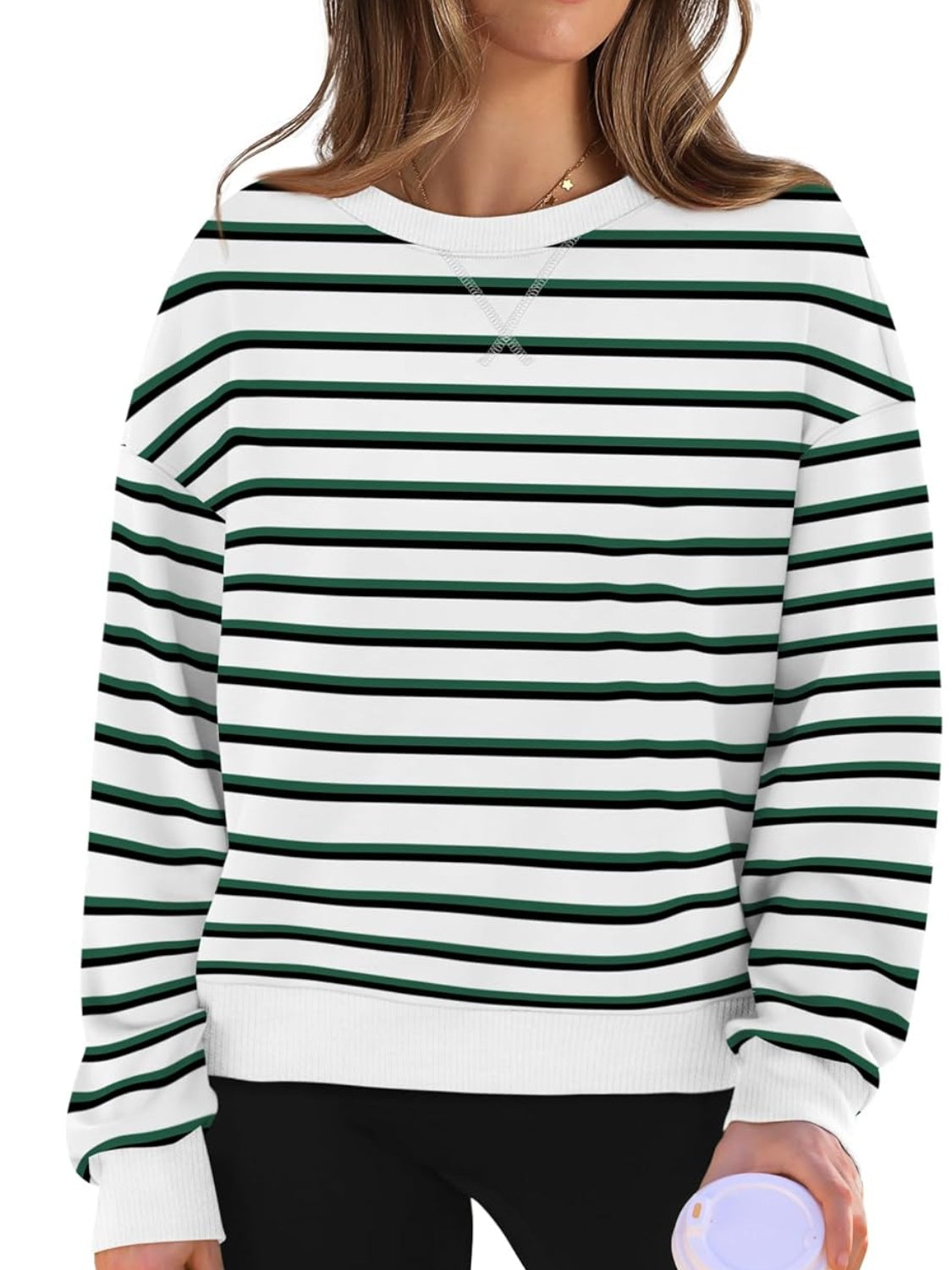 Lovelet Striped Round Neck Long Sleeve Sweatshirt