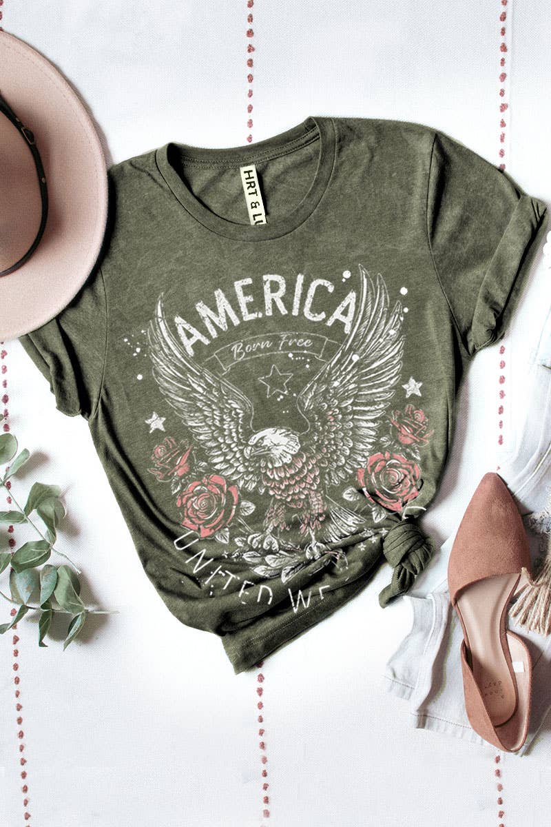 HRTandLUV - AMERICA UNITED WE STAND MINERAL GRAPHIC TEE: Mineral Navy / S