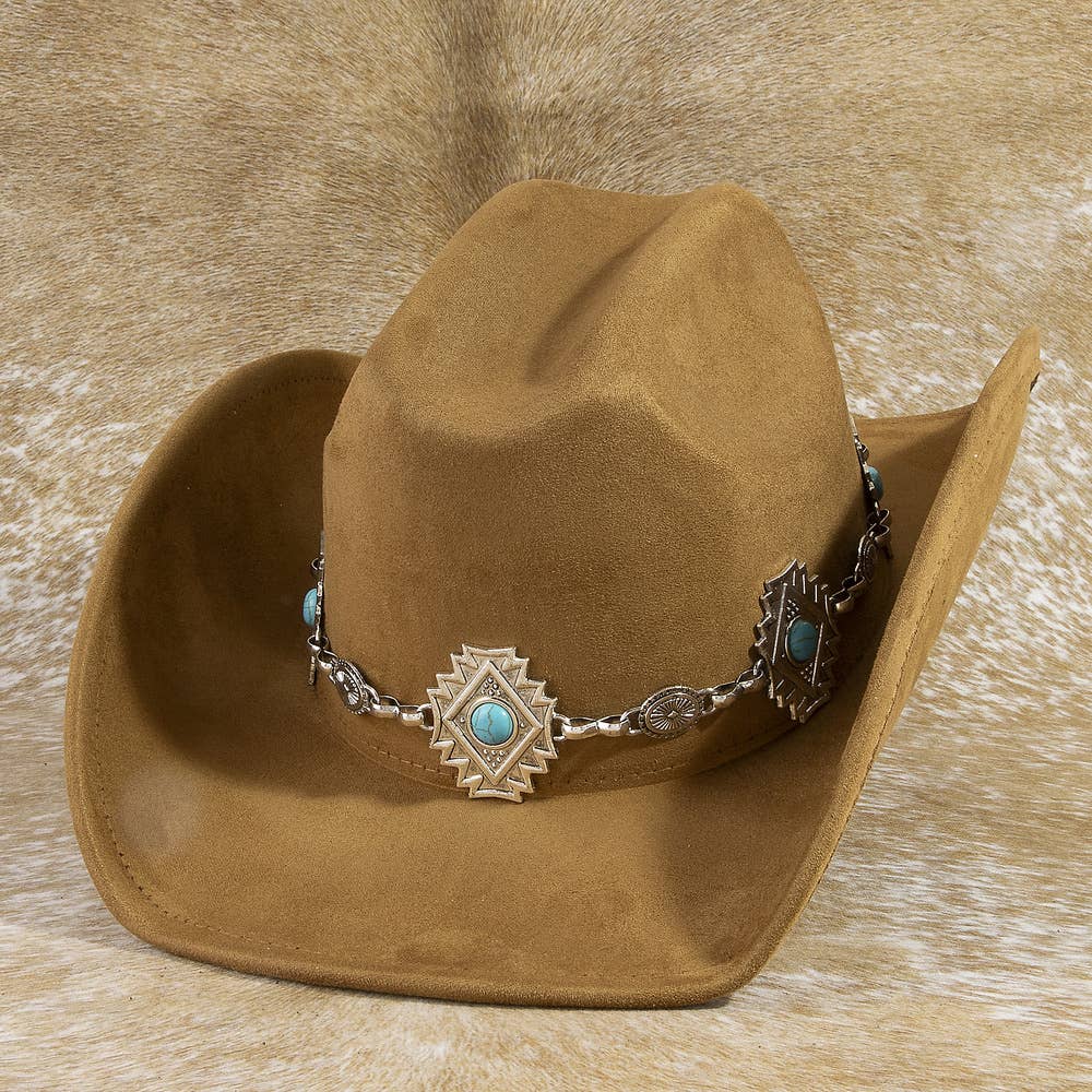 Cowboy Hat With Aztec Concho Chain Band
