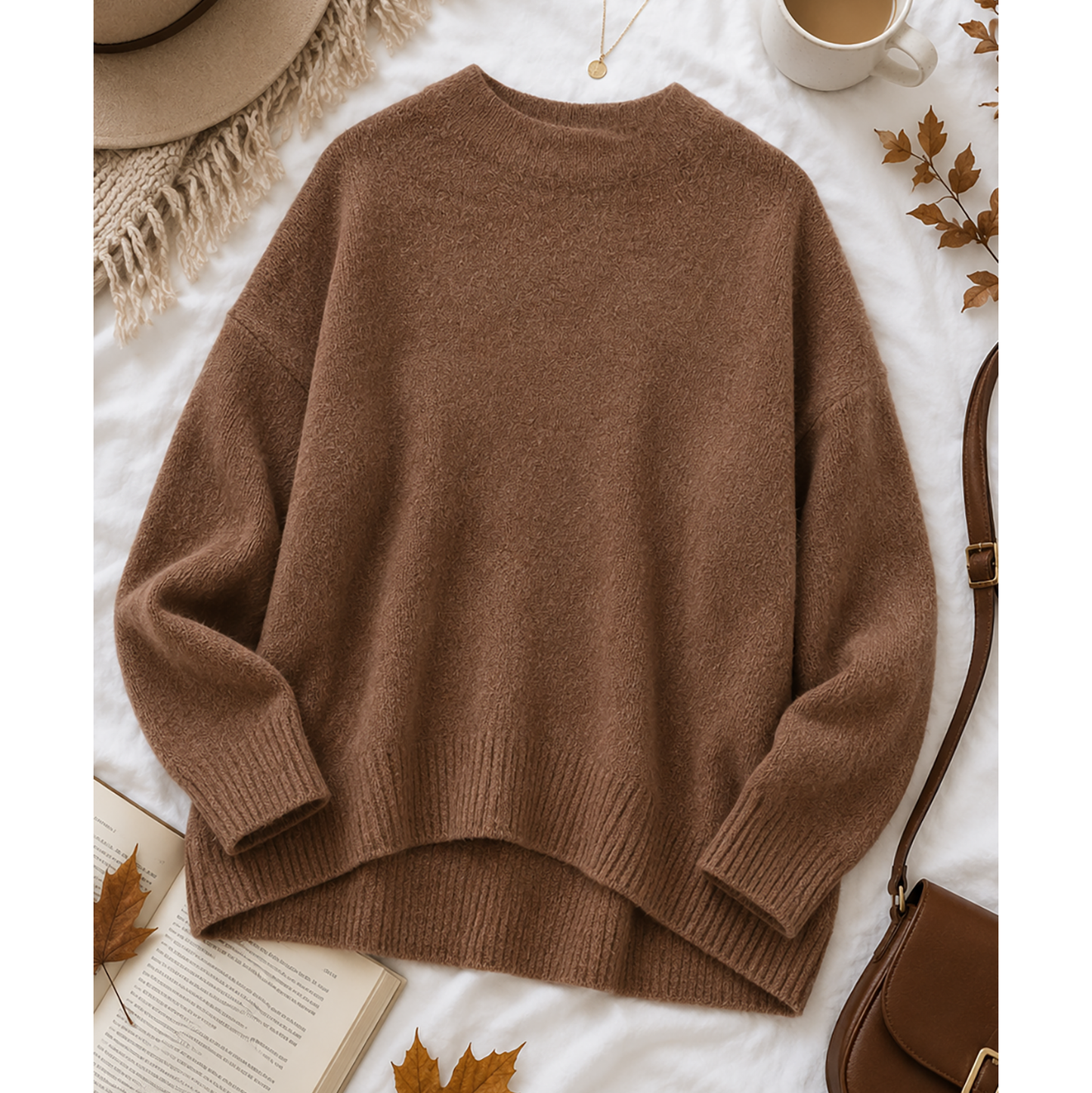 OVERSIZED MOCK NECK KNIT SWEATER