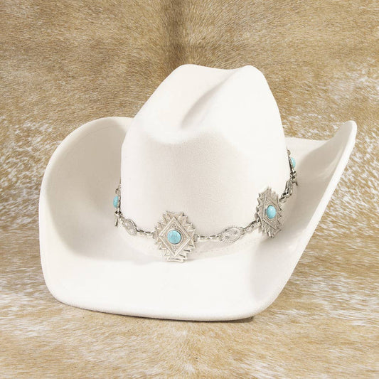 Cowboy Hat With Aztec Concho Chain Band