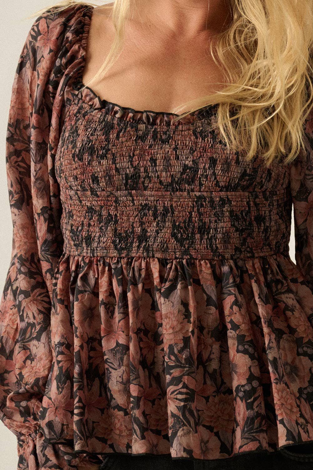 Floral-Print Sweetheart Peplum Top