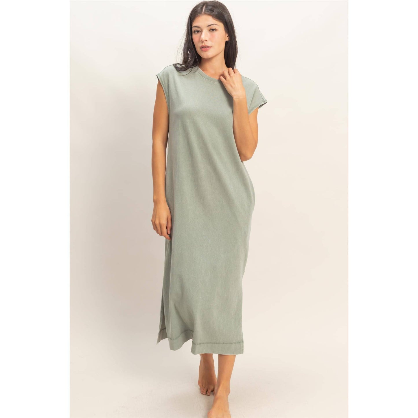Mineral Wash Midi Dress DARK TAUPE