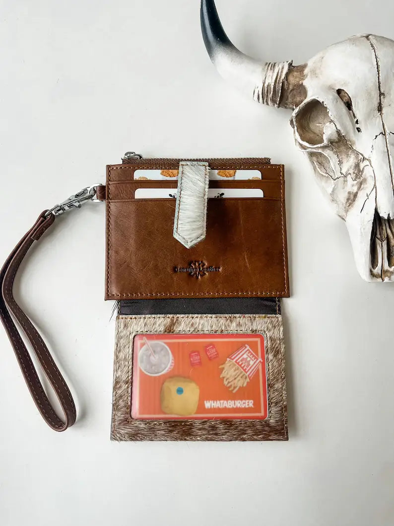 Dakota Wristlet Card Wallet - TAN + WHITE COWHIDE