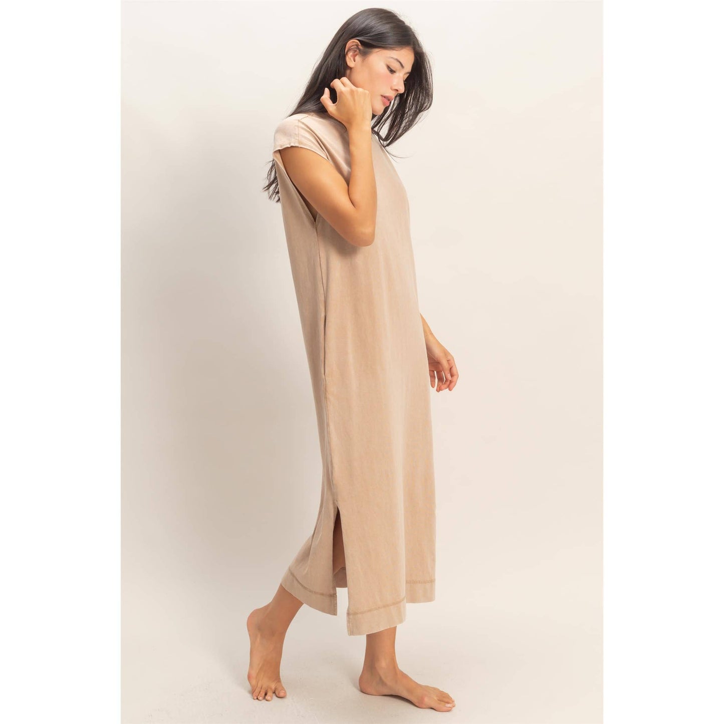 Mineral Wash Midi Dress DARK TAUPE