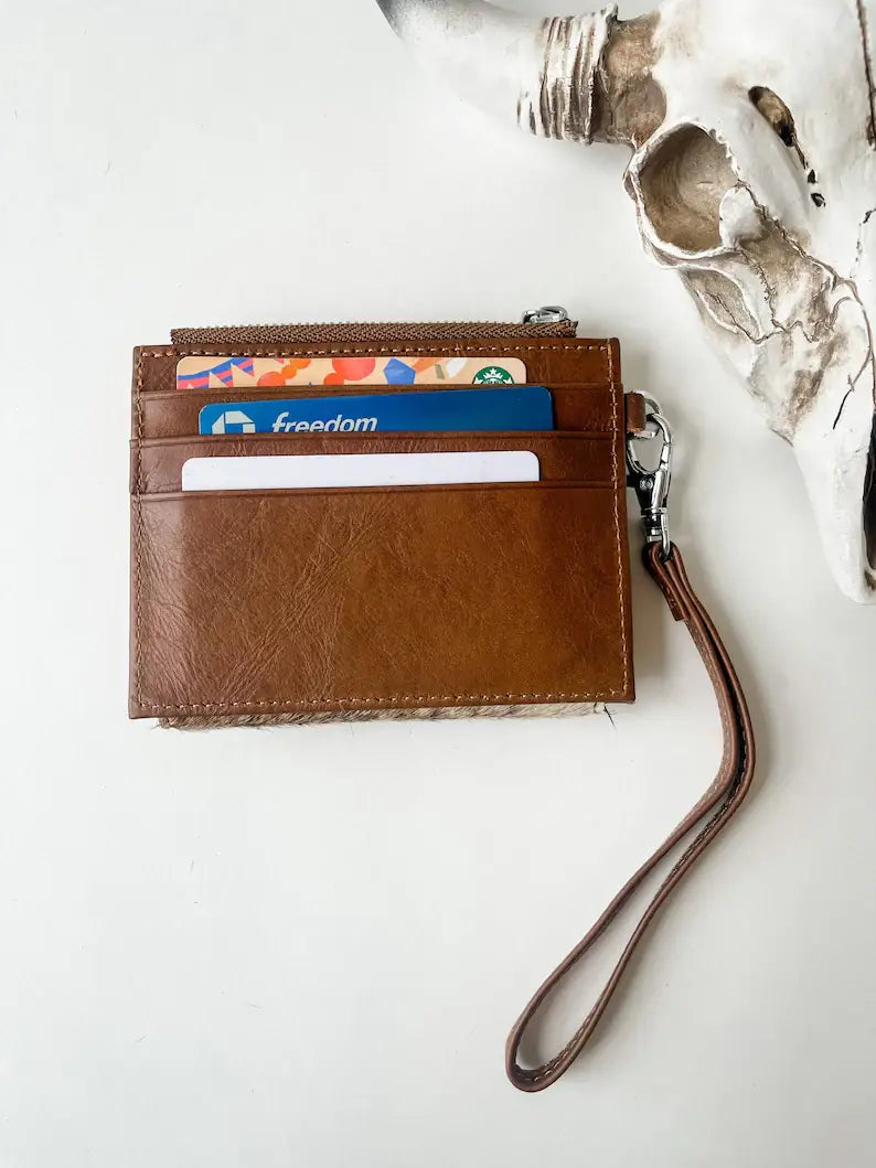 Dakota Wristlet Card Wallet - TAN + WHITE COWHIDE