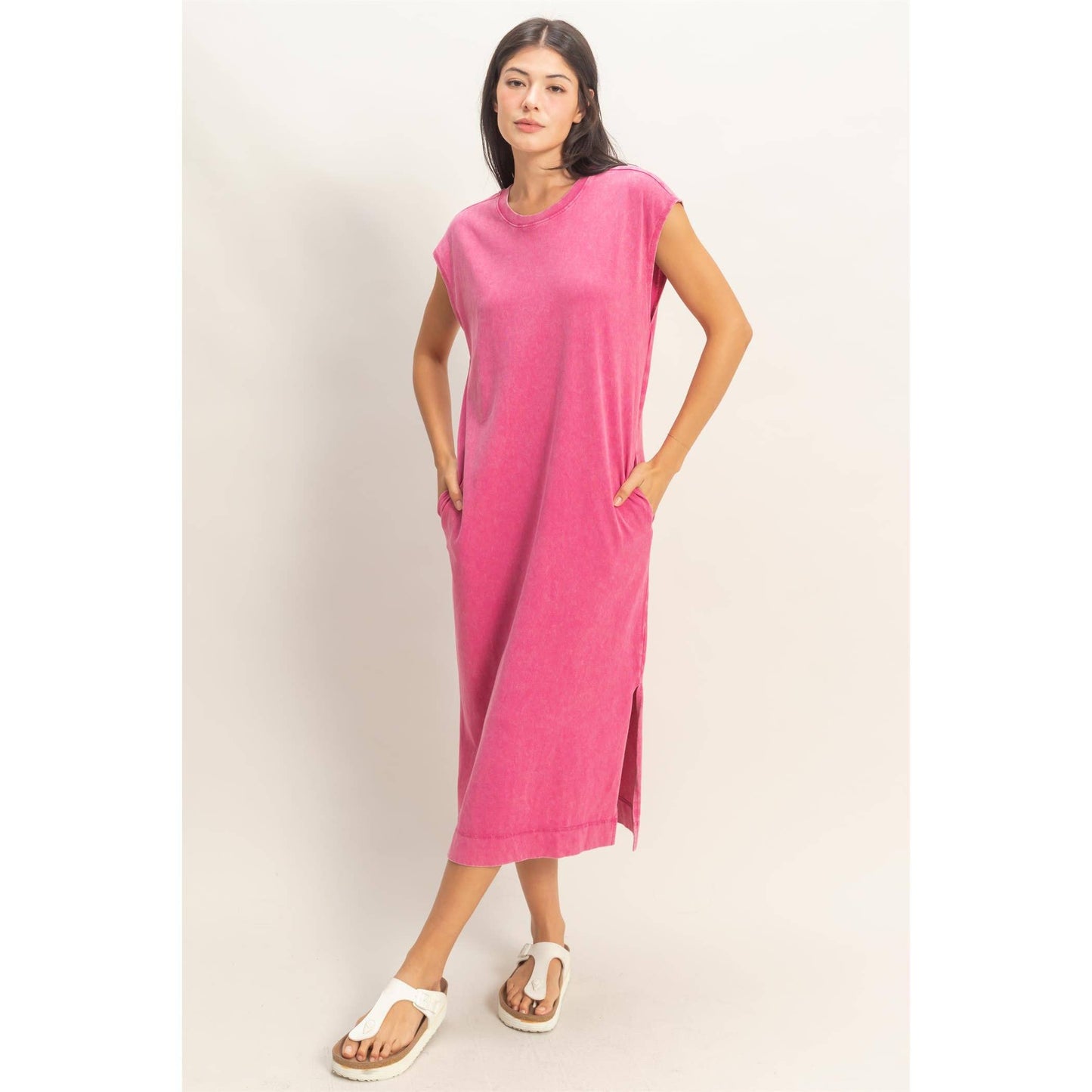 Mineral Wash Midi Dress DARK TAUPE