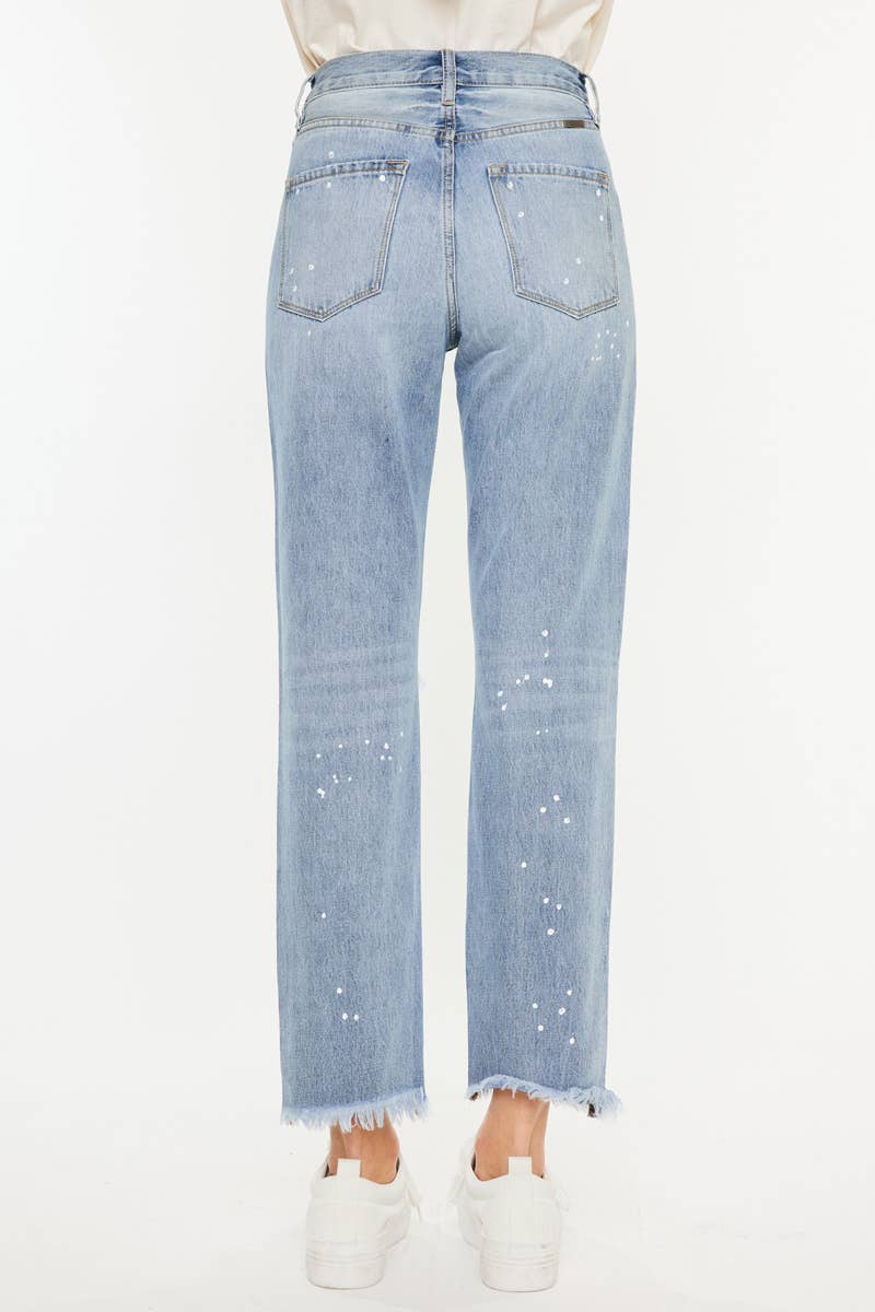 HIGH RISE SLIM STRAIGHT JEANS PAINT SPLATTER