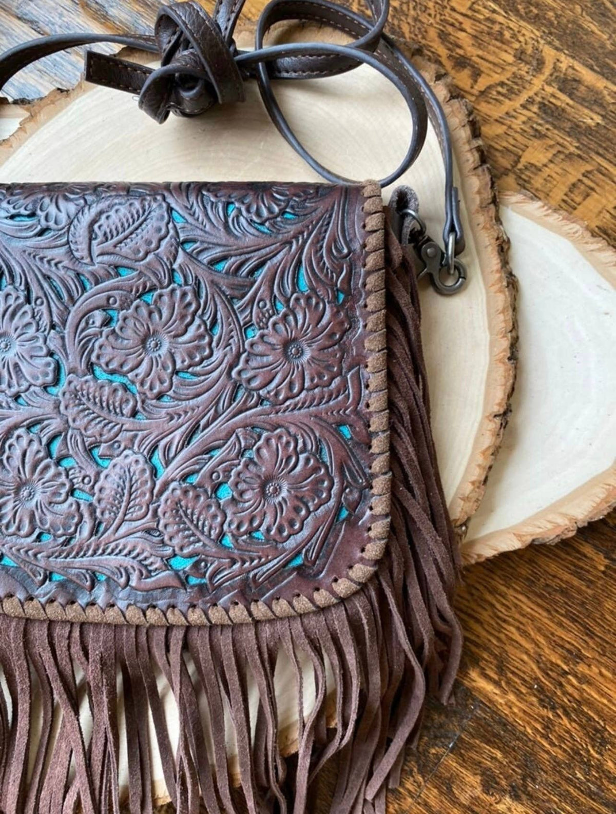 THE LEXIE CROSSBODY - BROWN + TURQUOISE