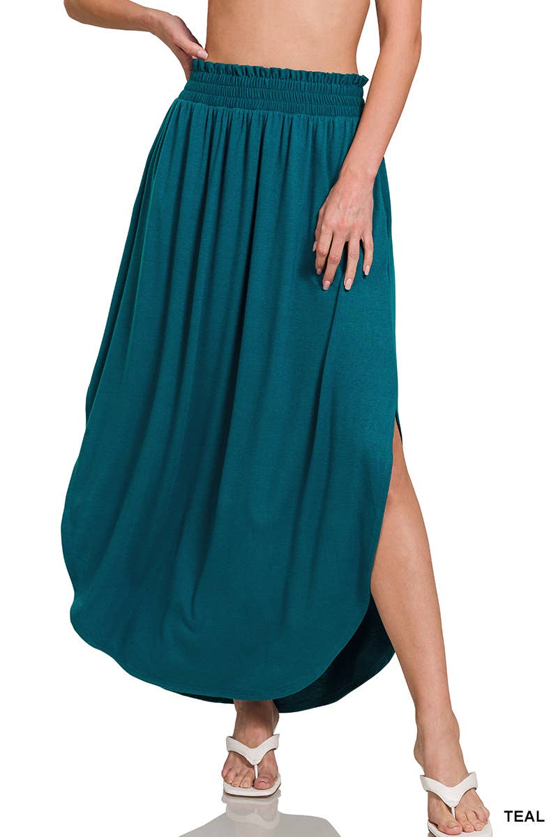 42POPS - Smocked Waist Maxi Skirt With Pockets: BLACK-162633 / S